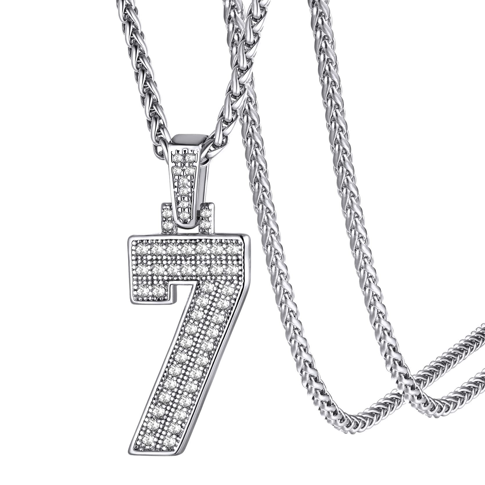 KeyStyle Number Pendant Necklace Sport Athletes Number Necklace for Men with Cubic Zirconia Hip Hop Jewelry for Women & Men, Number 0-9 Chain Necklace