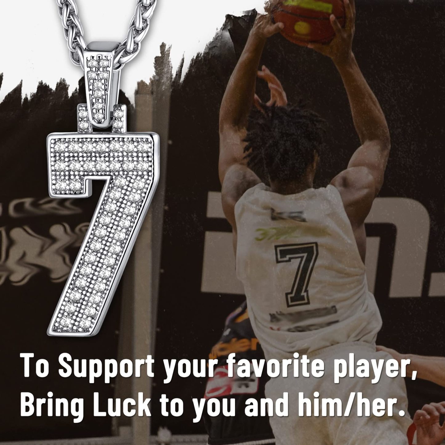 KeyStyle Number Pendant Necklace Sport Athletes Number Necklace for Men with Cubic Zirconia Hip Hop Jewelry for Women & Men, Number 0-9 Chain Necklace