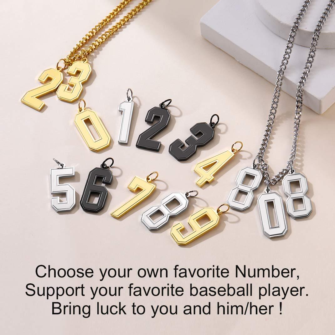 KeyStyle Number Necklace For Men Women Sport Number Chain Pendant Baseball Necklace for Athletes Jewelry Gift for Him, Number 0-9 Pendant