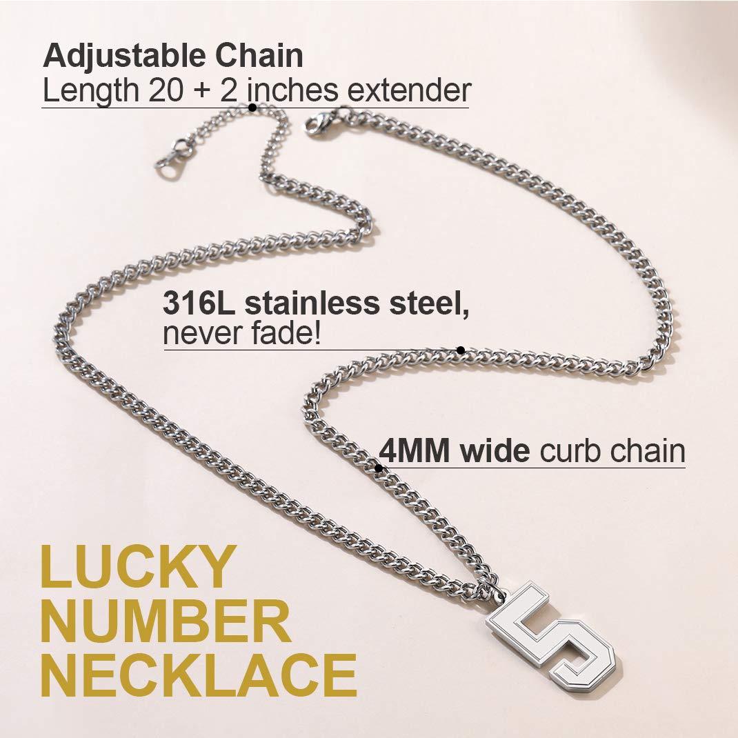 KeyStyle Number Necklace For Men Women Sport Number Chain Pendant Baseball Necklace for Athletes Jewelry Gift for Him, Number 0-9 Pendant