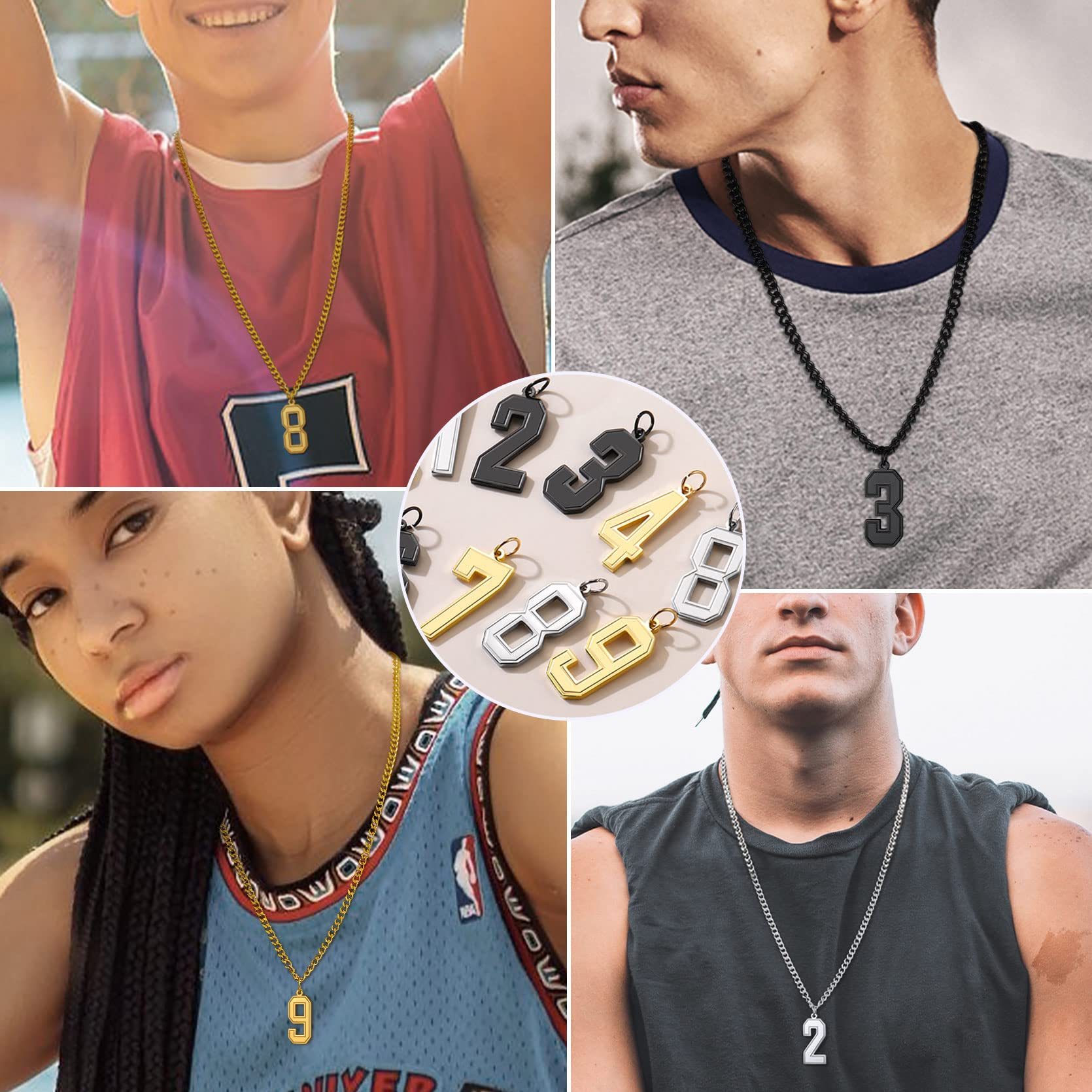 KeyStyle Number Necklace For Men Women Sport Number Chain Pendant Baseball Necklace for Athletes Jewelry Gift for Him, Number 0-9 Pendant