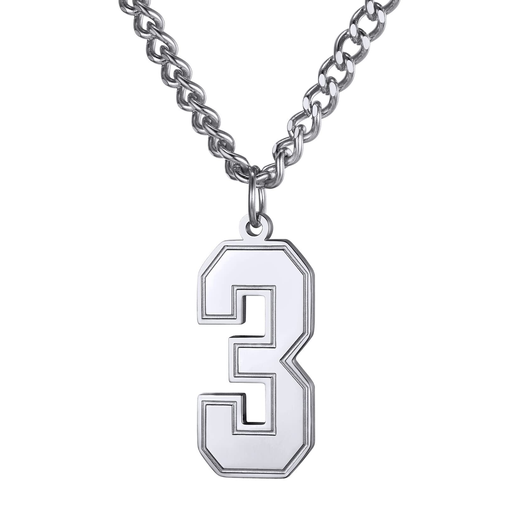 KeyStyle Number Necklace For Men Women Sport Number Chain Pendant Baseball Necklace for Athletes Jewelry Gift for Him, Number 0-9 Pendant