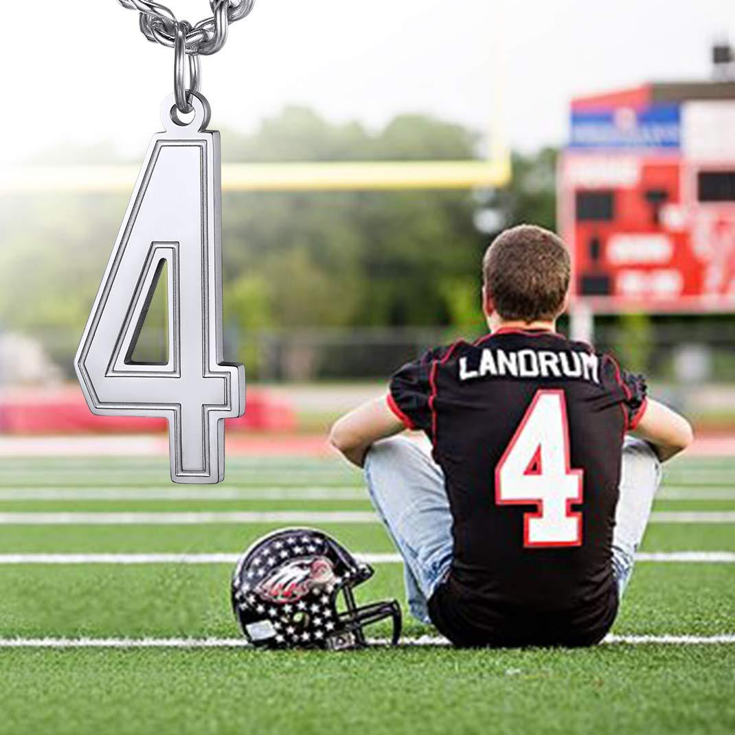 KeyStyle Number Necklace For Men Women Sport Number Chain Pendant Baseball Necklace for Athletes Jewelry Gift for Him, Number 0-9 Pendant