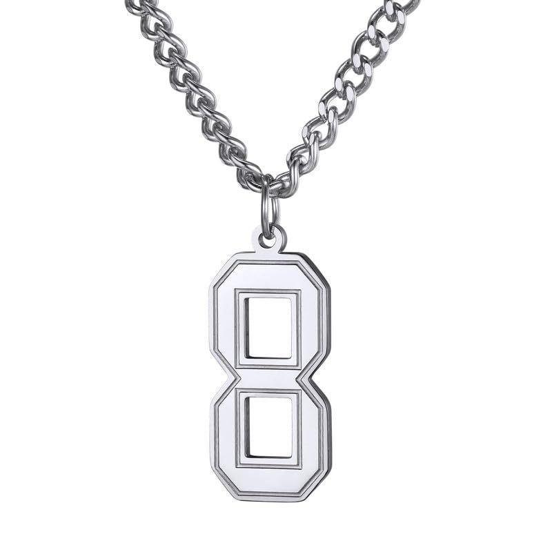 KeyStyle Number Necklace For Men Women Sport Number Chain Pendant Baseball Necklace for Athletes Jewelry Gift for Him, Number 0-9 Pendant