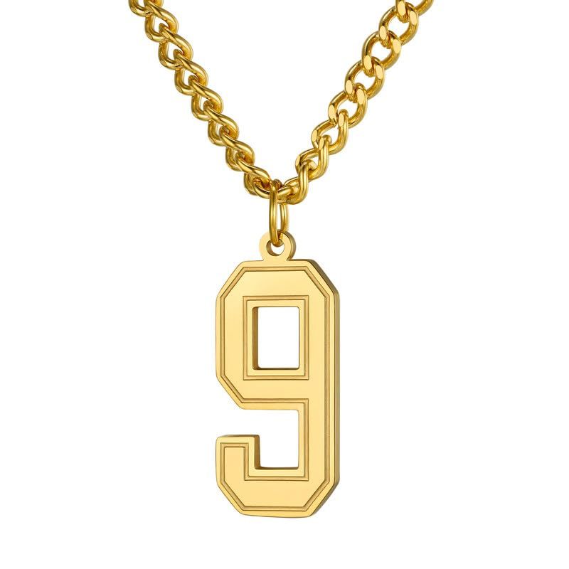 KeyStyle Number Necklace For Men Women Sport Number Chain Pendant Baseball Necklace for Athletes Jewelry Gift for Him, Number 0-9 Pendant