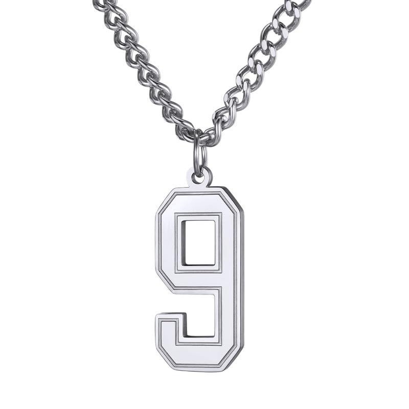 KeyStyle Number Necklace For Men Women Sport Number Chain Pendant Baseball Necklace for Athletes Jewelry Gift for Him, Number 0-9 Pendant