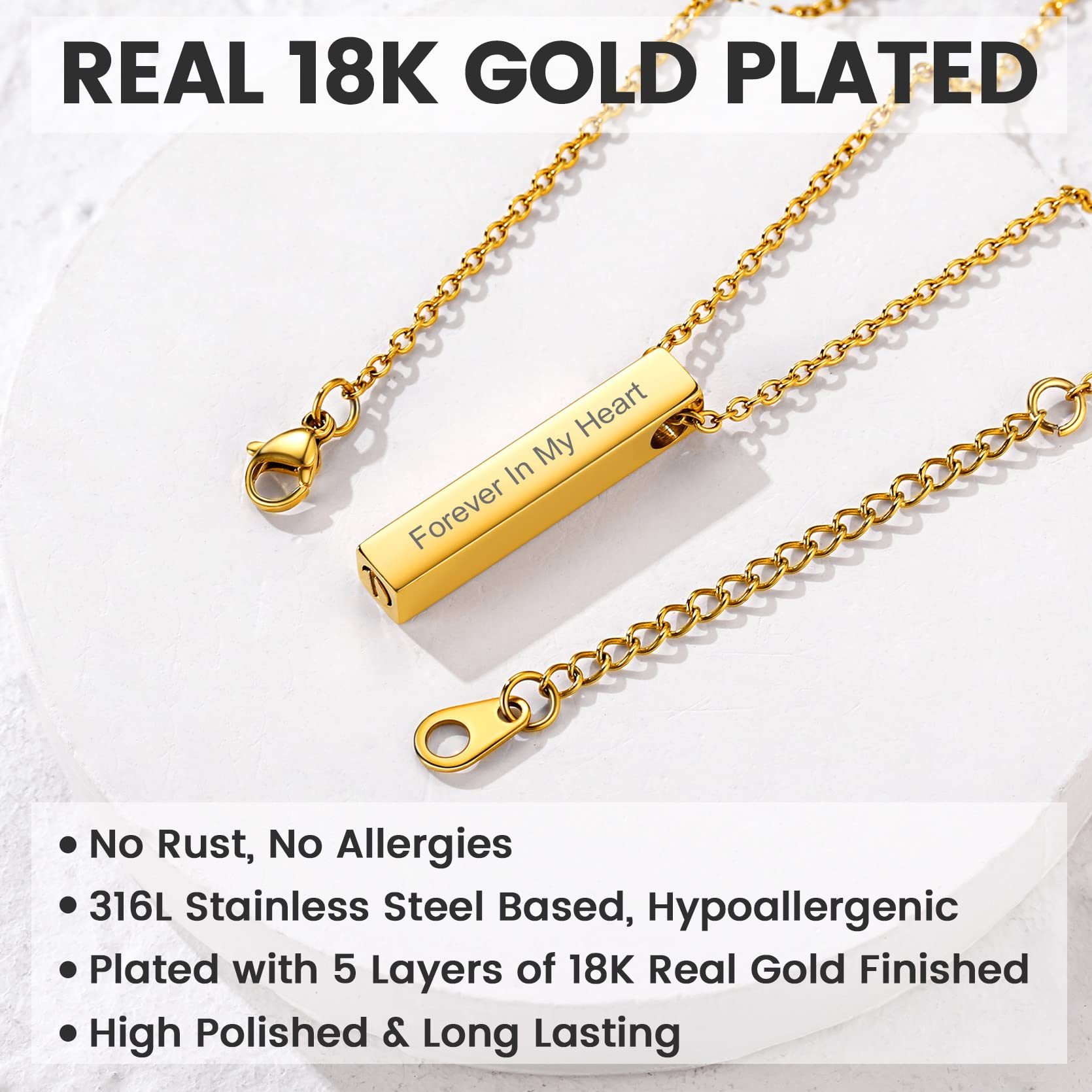 KeyStyle Urn Necklaces for Ashes Stainless Steel Pendant Necklaces for Women Memorial Jewelry for Ashes Holder Cube Keepsake Necklace