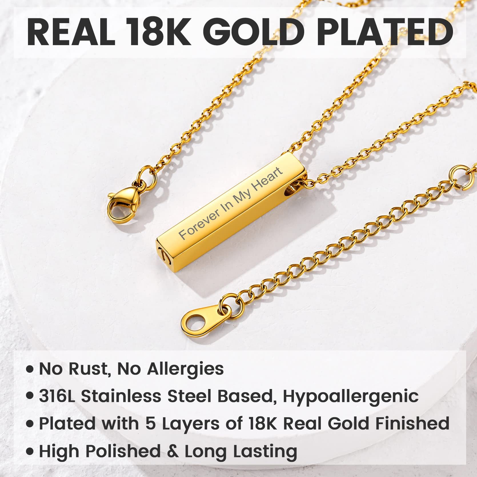 KeyStyle Urn Necklaces for Ashes Stainless Steel Pendant Necklaces for Women Memorial Jewelry for Ashes Holder Cube Keepsake Necklace