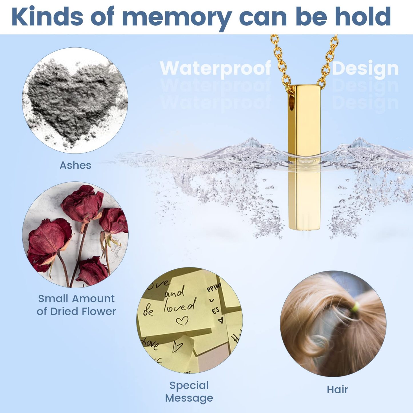 KeyStyle Urn Necklaces for Ashes Stainless Steel Pendant Necklaces for Women Memorial Jewelry for Ashes Holder Cube Keepsake Necklace