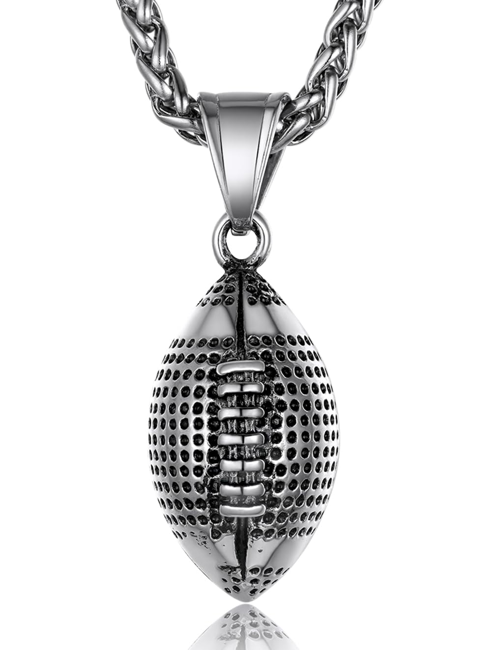 KeyStyle Football Pendant Necklaces for Men Stainless Steel Chain Necklaces for Athlete Sports Lover Necklace Valentine's Day Jewelry Gift for Husband