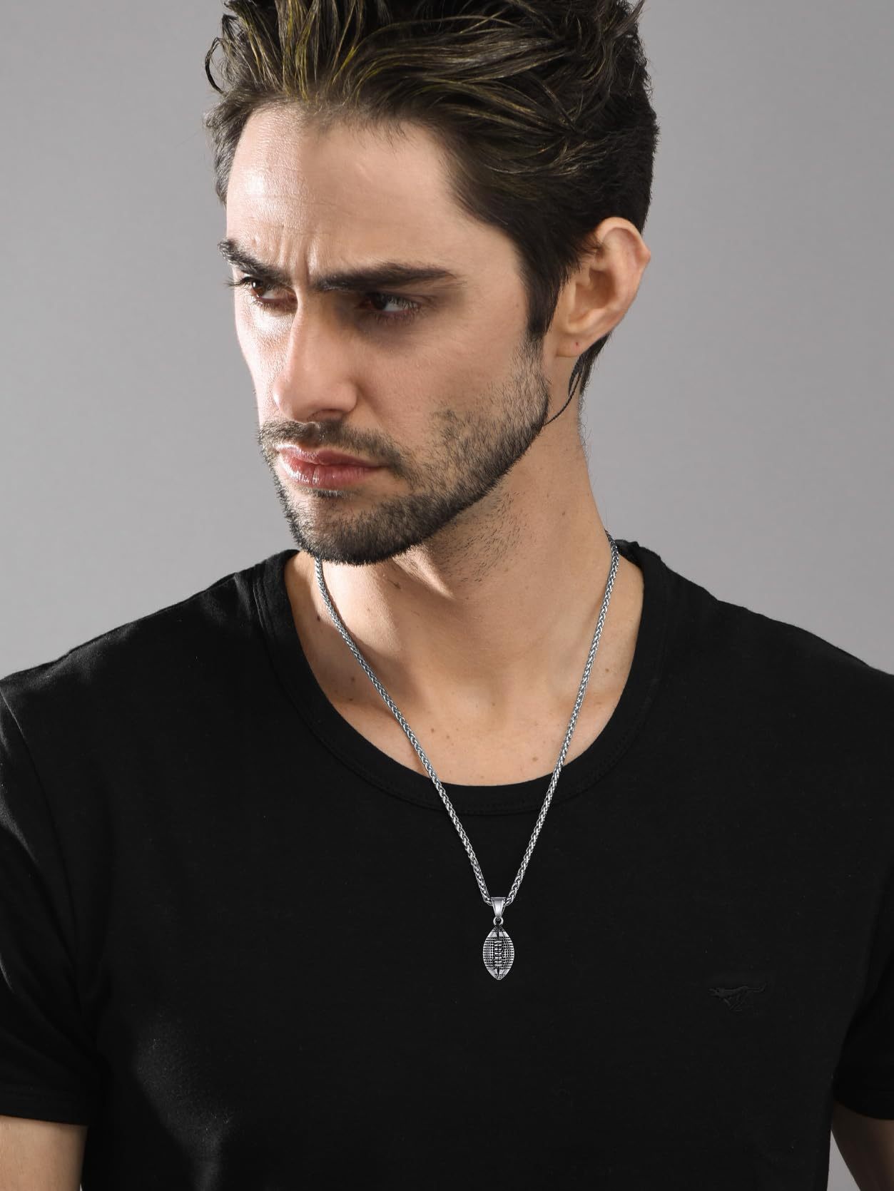 KeyStyle Football Pendant Necklaces for Men Stainless Steel Chain Necklaces for Athlete Sports Lover Necklace Valentine's Day Jewelry Gift for Husband