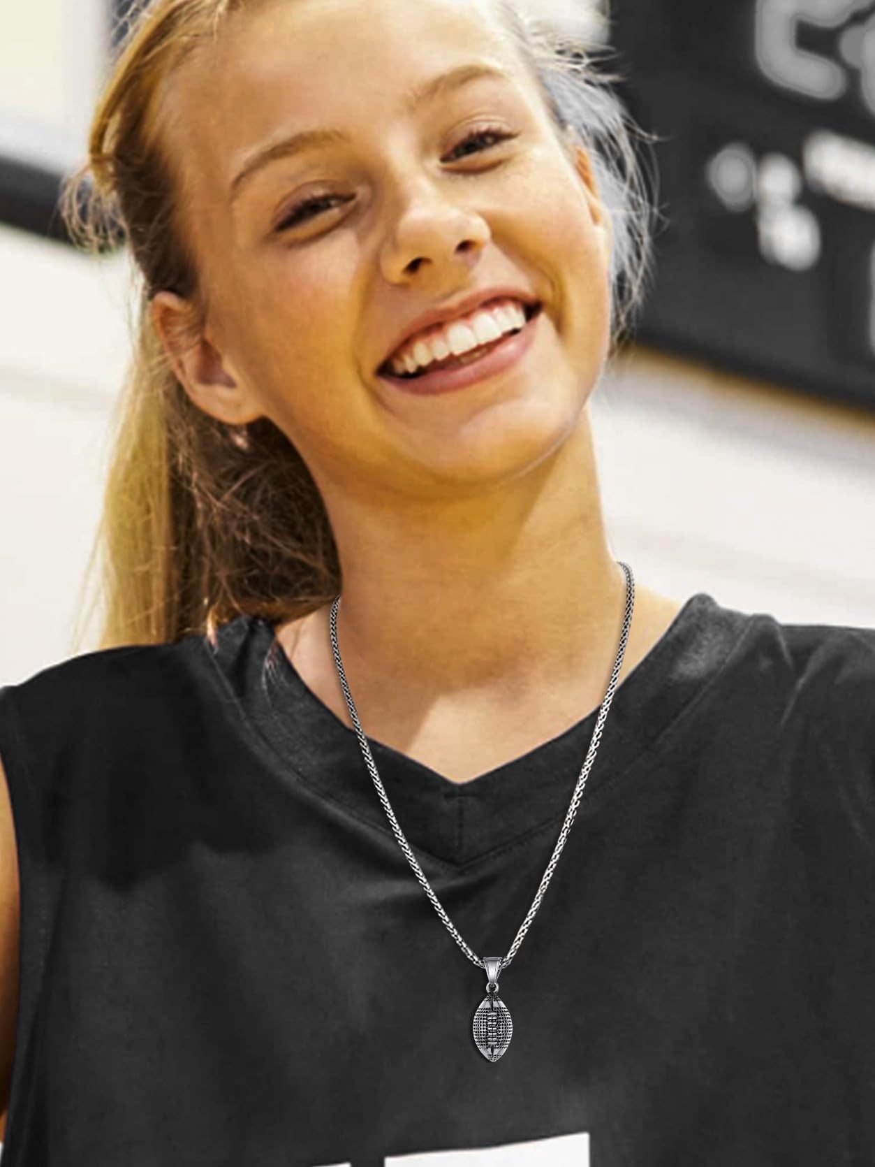 KeyStyle Football Pendant Necklaces for Men Stainless Steel Chain Necklaces for Athlete Sports Lover Necklace Valentine's Day Jewelry Gift for Husband