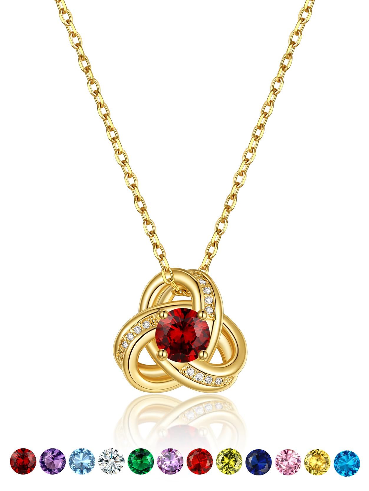 KeyStyle Necklace for Women Love Knot Pendant Necklace with Cubic Zirconia 14K Gold Plated Birthstone Jewelry Necklace Mother's Day Birthday Gifts for Women