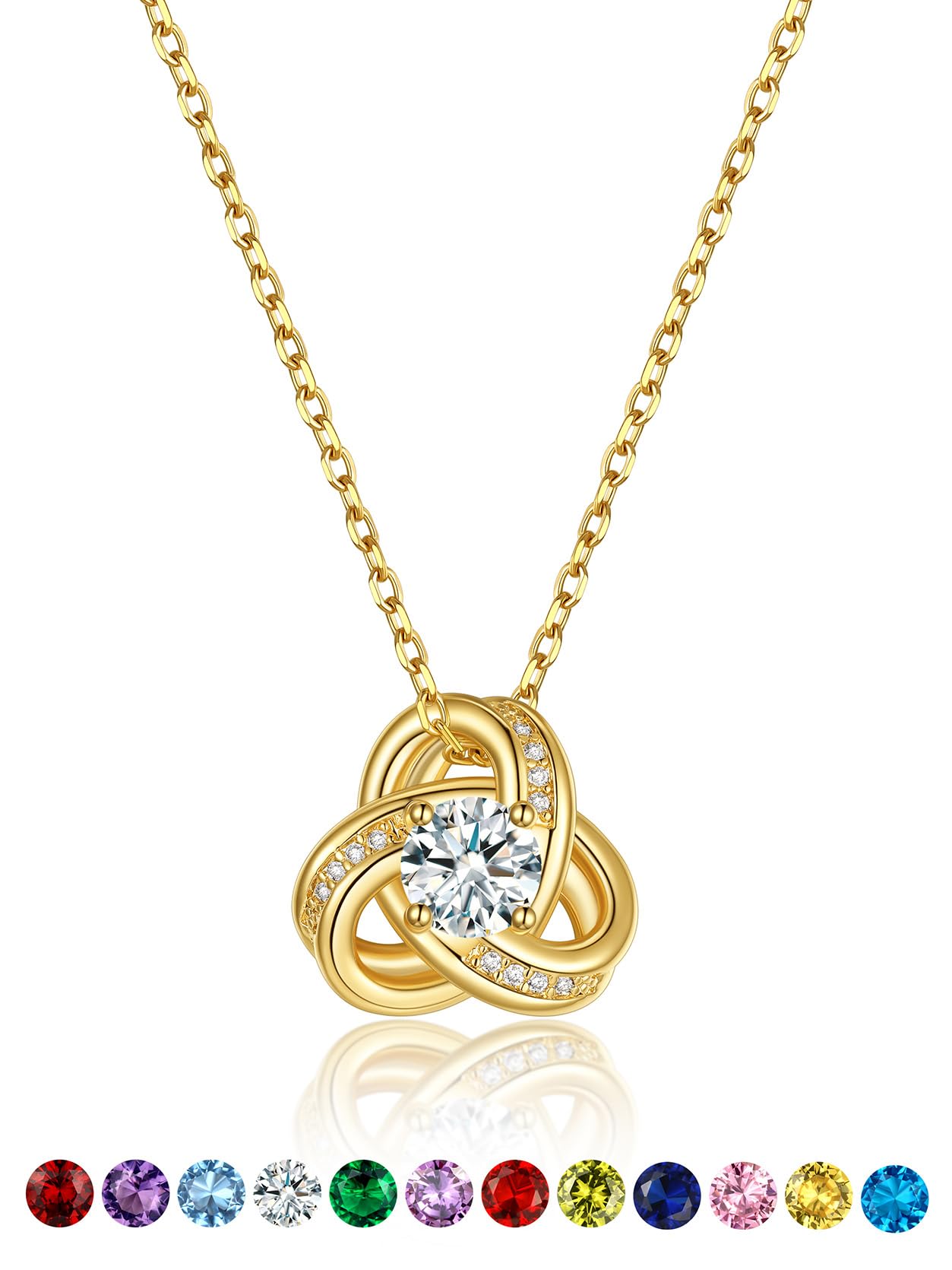 KeyStyle Necklace for Women Love Knot Pendant Necklace with Cubic Zirconia 14K Gold Plated Birthstone Jewelry Necklace Mother's Day Birthday Gifts for Women