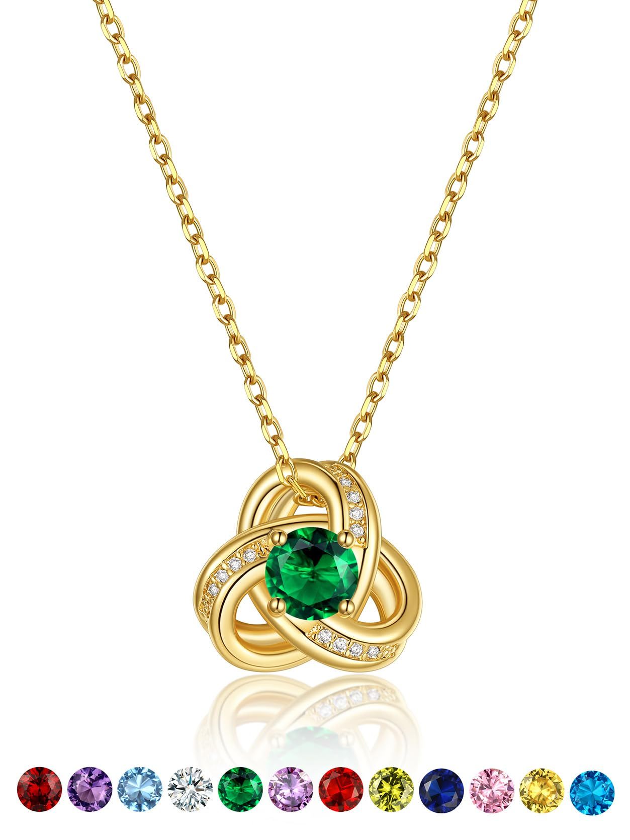 KeyStyle Necklace for Women Love Knot Pendant Necklace with Cubic Zirconia 14K Gold Plated Birthstone Jewelry Necklace Mother's Day Birthday Gifts for Women