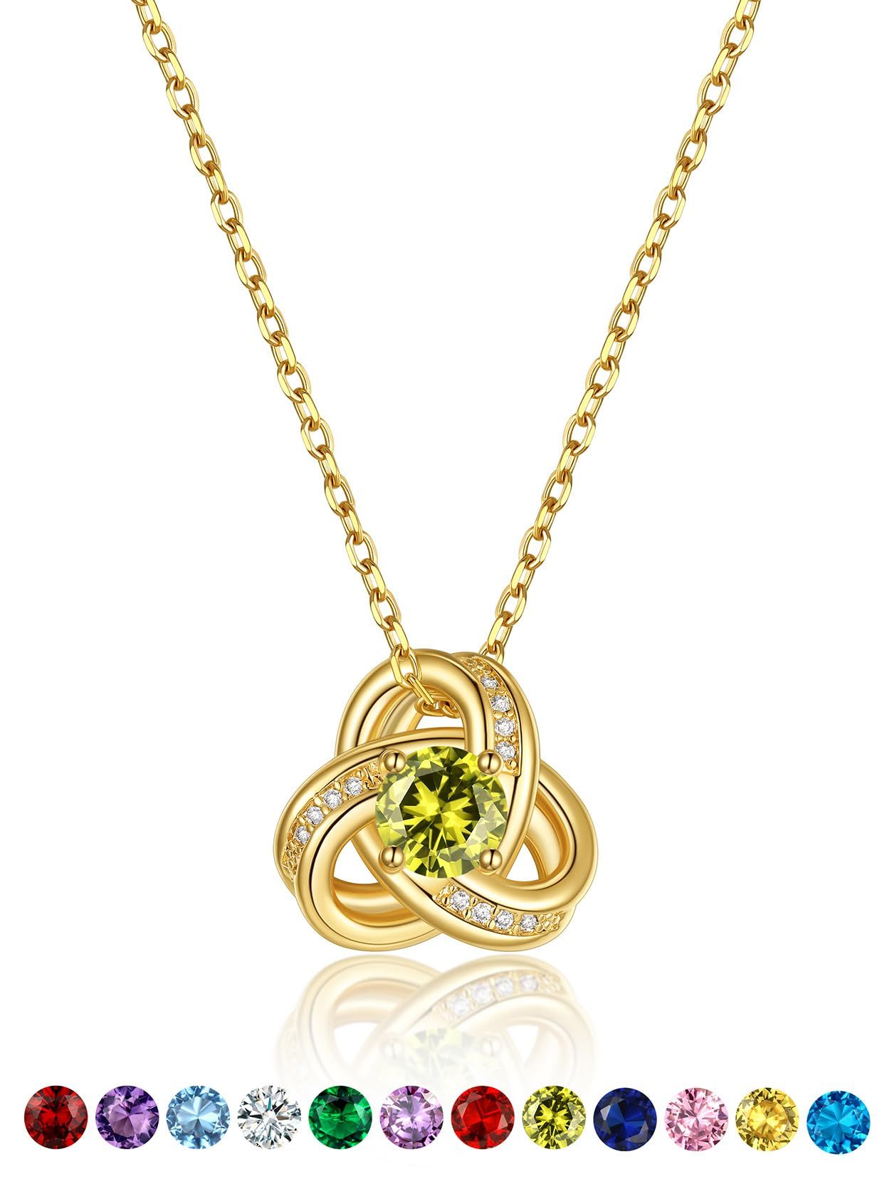 KeyStyle Necklace for Women Love Knot Pendant Necklace with Cubic Zirconia 14K Gold Plated Birthstone Jewelry Necklace Mother's Day Birthday Gifts for Women
