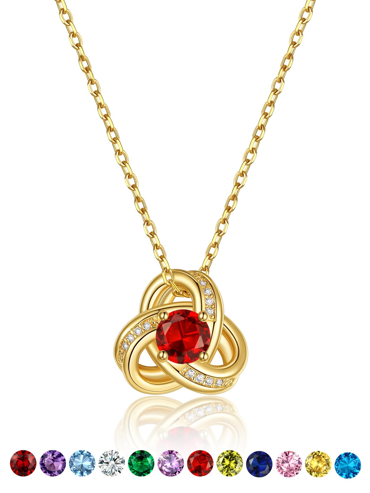 KeyStyle Necklace for Women Love Knot Pendant Necklace with Cubic Zirconia 14K Gold Plated Birthstone Jewelry Necklace Mother's Day Birthday Gifts for Women