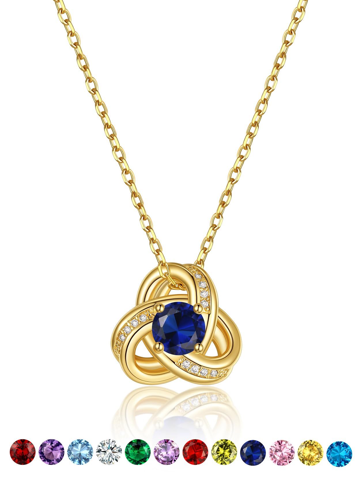 KeyStyle Necklace for Women Love Knot Pendant Necklace with Cubic Zirconia 14K Gold Plated Birthstone Jewelry Necklace Mother's Day Birthday Gifts for Women