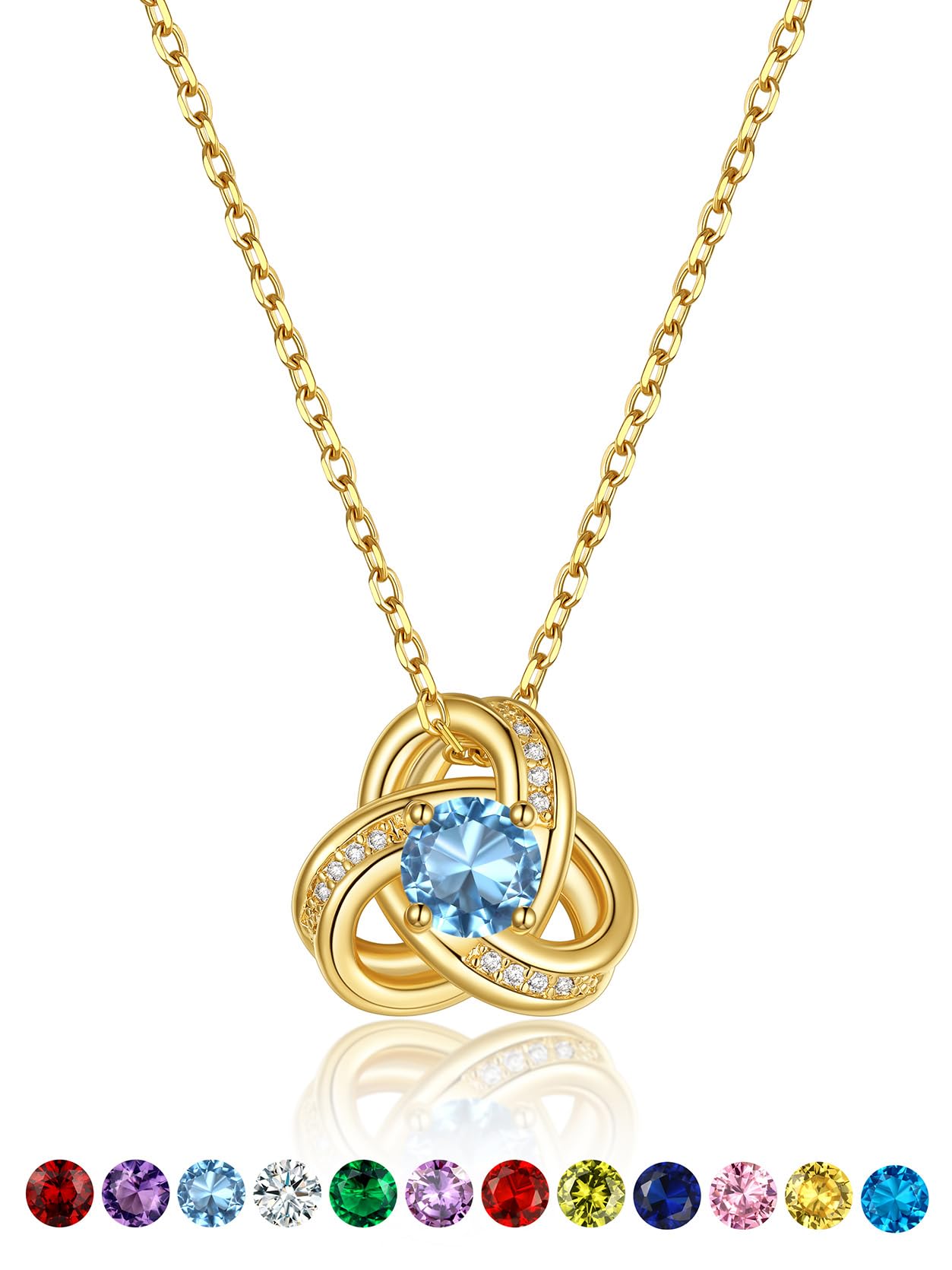 KeyStyle Necklace for Women Love Knot Pendant Necklace with Cubic Zirconia 14K Gold Plated Birthstone Jewelry Necklace Mother's Day Birthday Gifts for Women