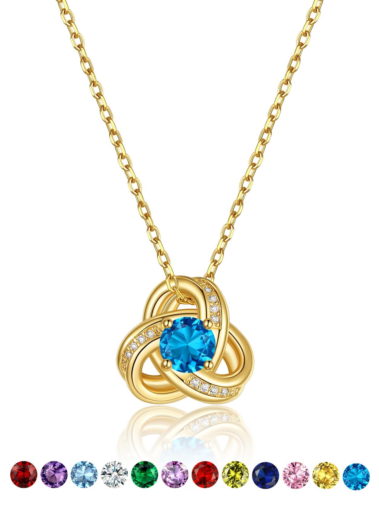 KeyStyle Necklace for Women Love Knot Pendant Necklace with Cubic Zirconia 14K Gold Plated Birthstone Jewelry Necklace Mother's Day Birthday Gifts for Women