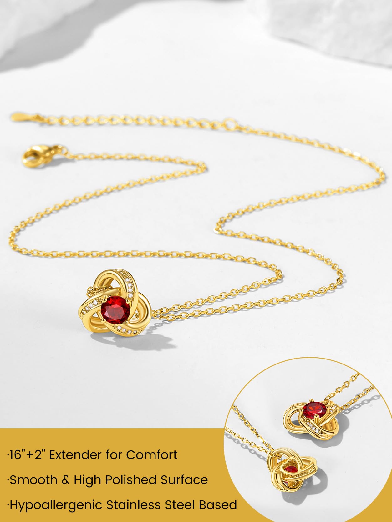 KeyStyle Necklace for Women Love Knot Pendant Necklace with Cubic Zirconia 14K Gold Plated Birthstone Jewelry Necklace Mother's Day Birthday Gifts for Women