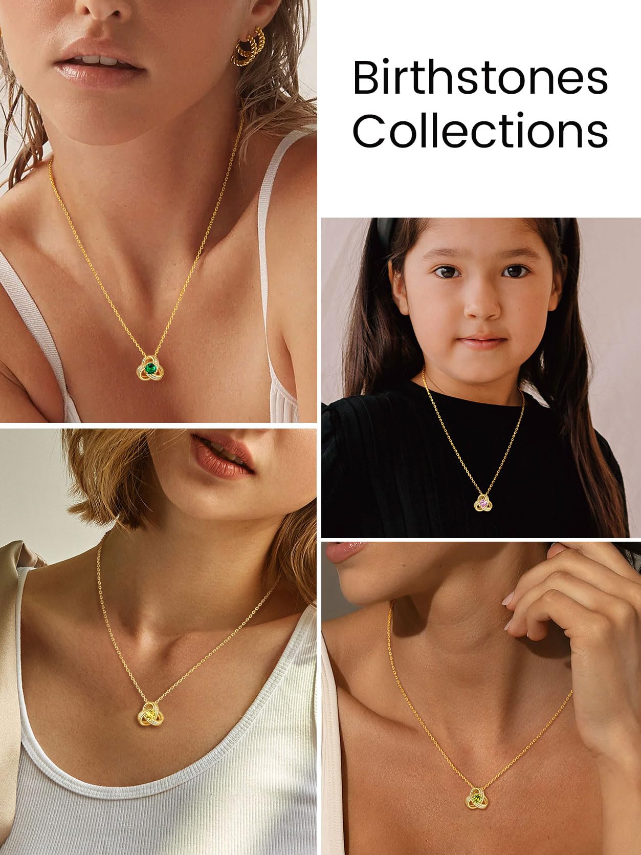 KeyStyle Necklace for Women Love Knot Pendant Necklace with Cubic Zirconia 14K Gold Plated Birthstone Jewelry Necklace Mother's Day Birthday Gifts for Women