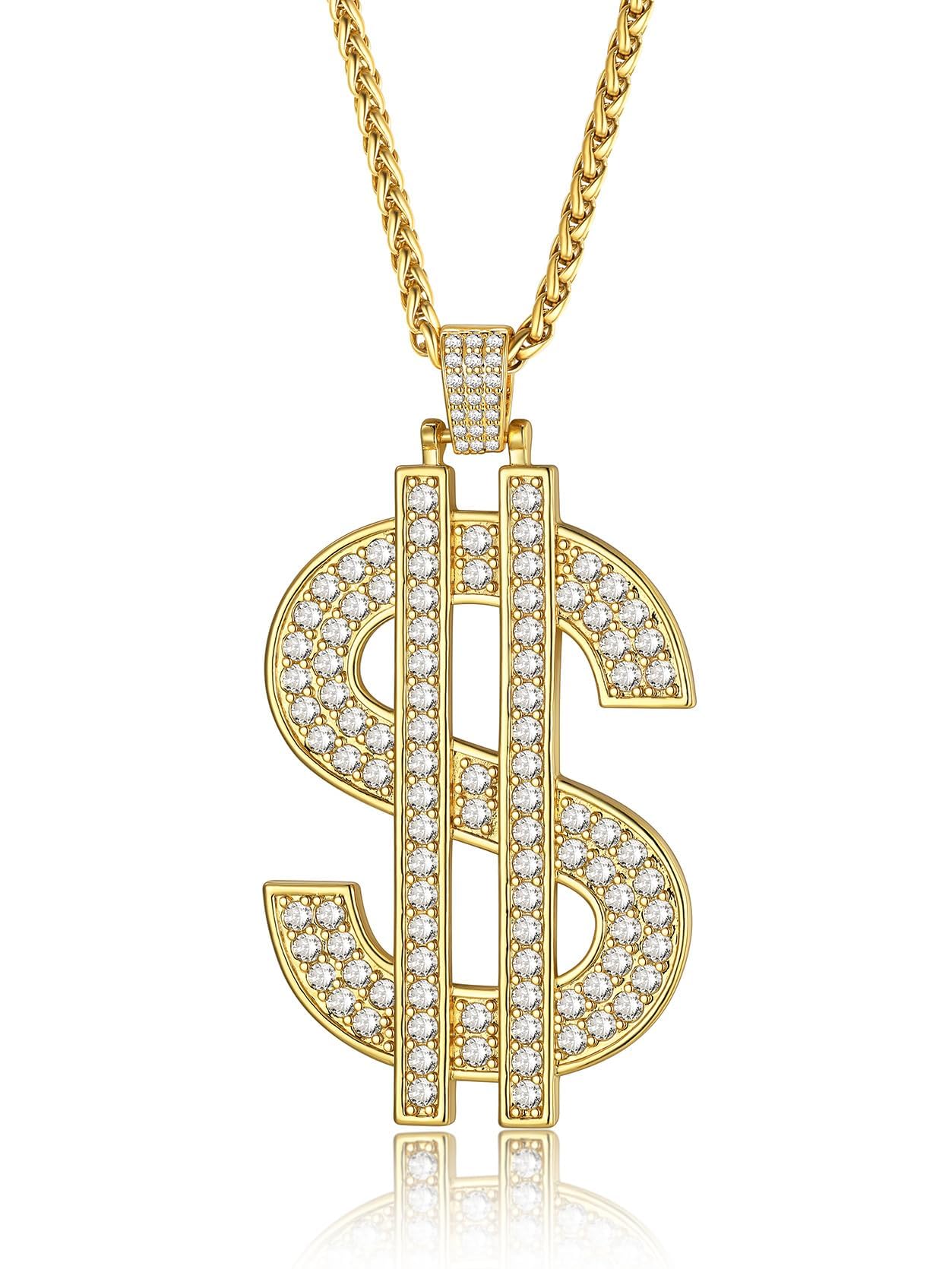 KeyStyle Dollar Sign Chain Pendant Necklace for Men Hip Pop Money Necklaces with Cubic Zirconia Womens Necklaces Fashion Jewelry Birthday Gifts for Men