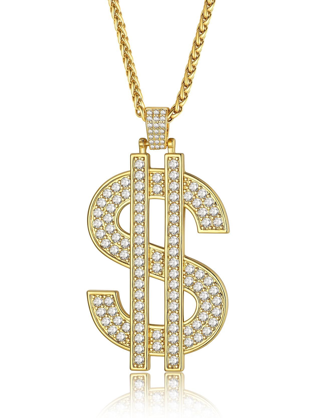 KeyStyle Dollar Sign Chain Pendant Necklace for Men Hip Pop Money Necklaces with Cubic Zirconia Womens Necklaces Fashion Jewelry Birthday Gifts for Men