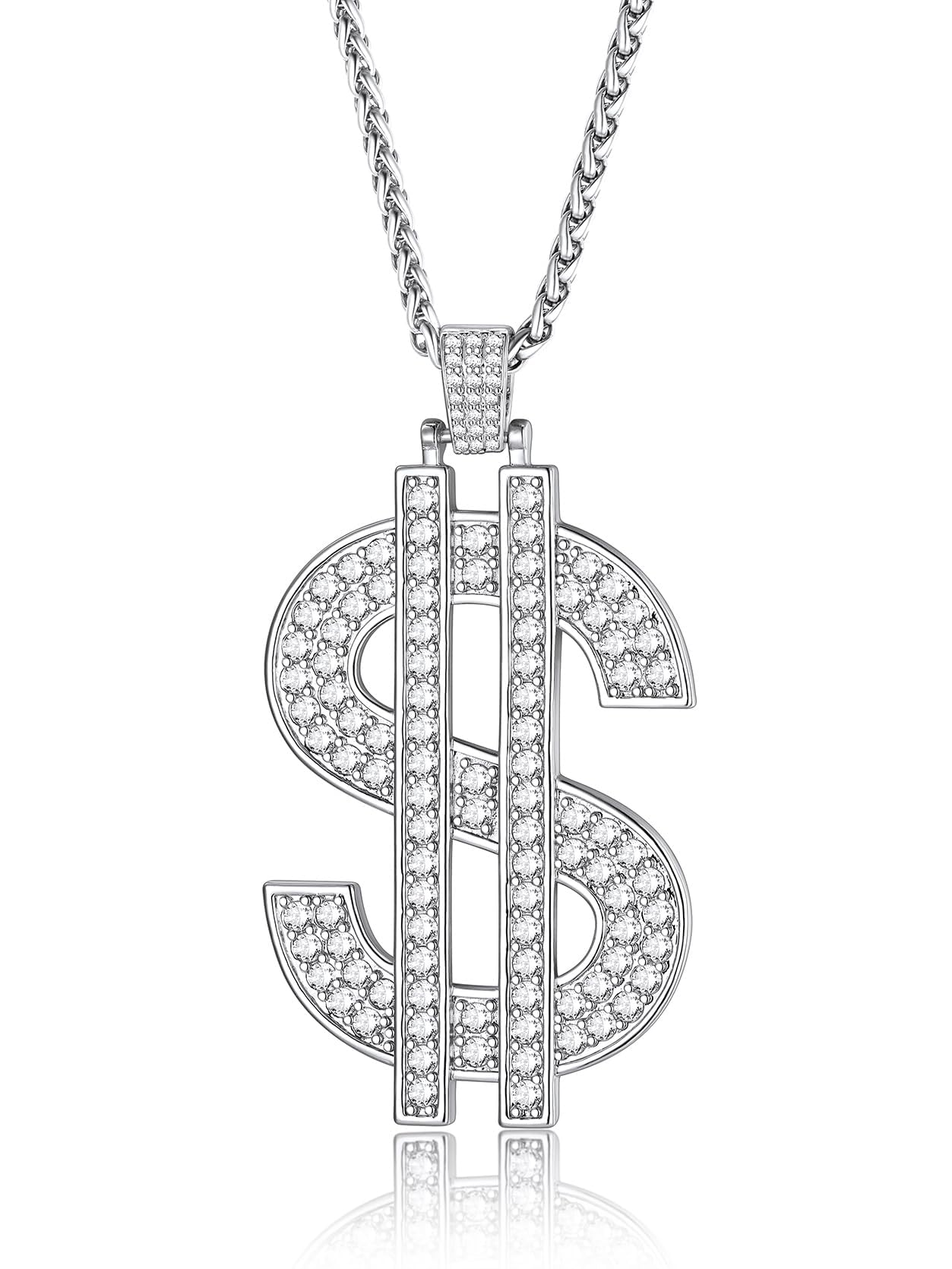 KeyStyle Dollar Sign Chain Pendant Necklace for Men Hip Pop Money Necklaces with Cubic Zirconia Womens Necklaces Fashion Jewelry Birthday Gifts for Men