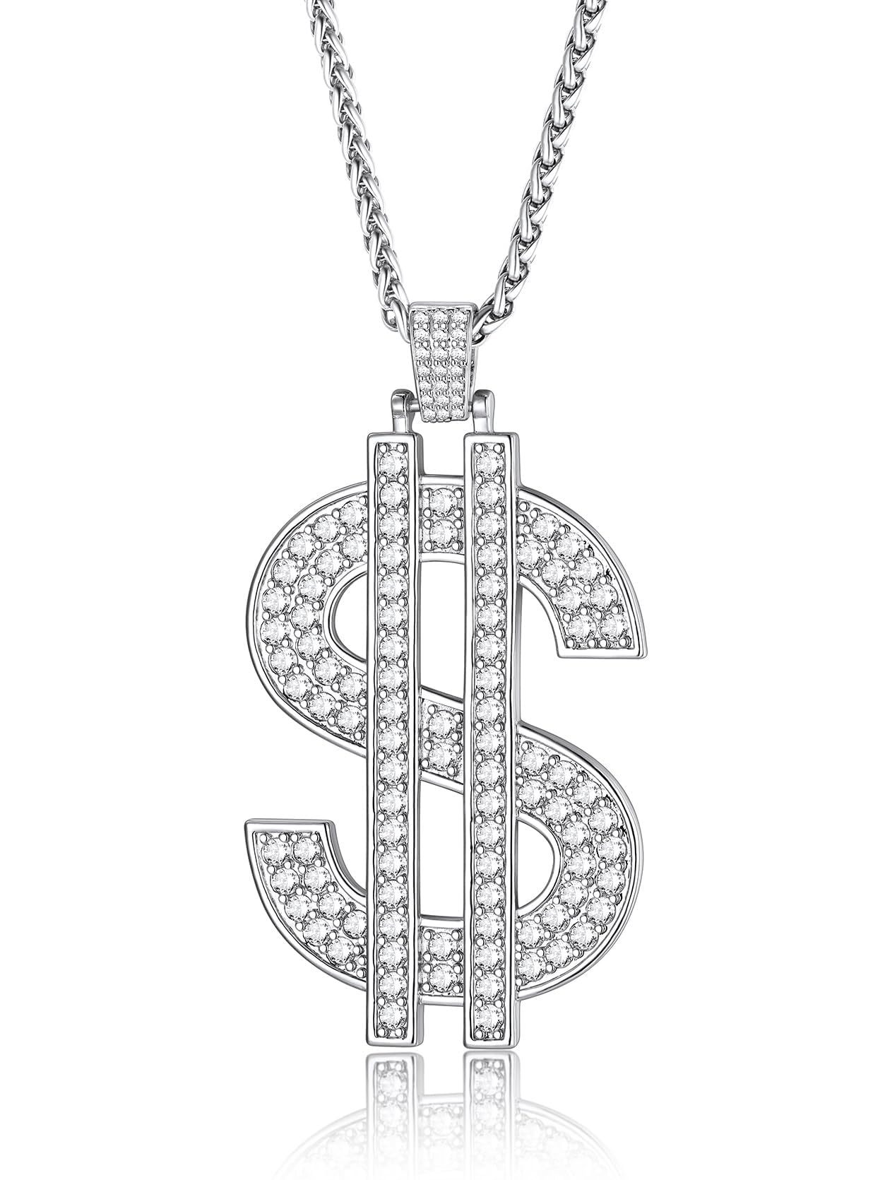 KeyStyle Dollar Sign Chain Pendant Necklace for Men Hip Pop Money Necklaces with Cubic Zirconia Womens Necklaces Fashion Jewelry Birthday Gifts for Men