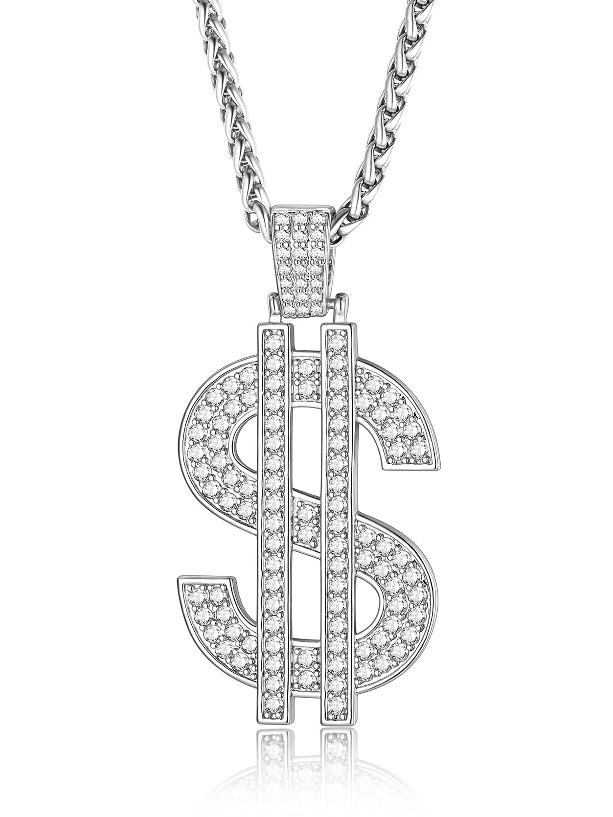 KeyStyle Dollar Sign Chain Pendant Necklace for Men Hip Pop Money Necklaces with Cubic Zirconia Womens Necklaces Fashion Jewelry Birthday Gifts for Men