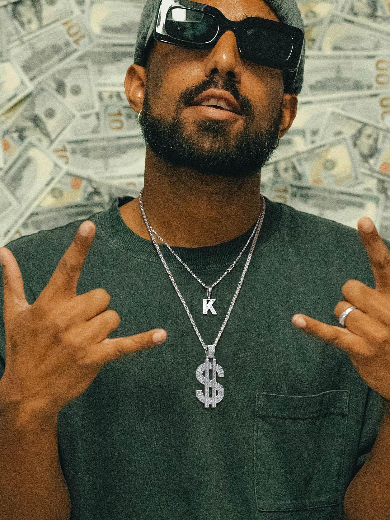 KeyStyle Dollar Sign Chain Pendant Necklace for Men Hip Pop Money Necklaces with Cubic Zirconia Womens Necklaces Fashion Jewelry Birthday Gifts for Men