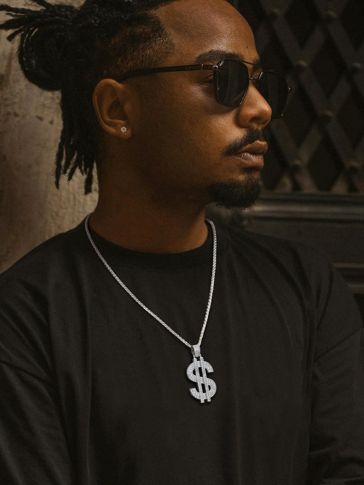 KeyStyle Dollar Sign Chain Pendant Necklace for Men Hip Pop Money Necklaces with Cubic Zirconia Womens Necklaces Fashion Jewelry Birthday Gifts for Men