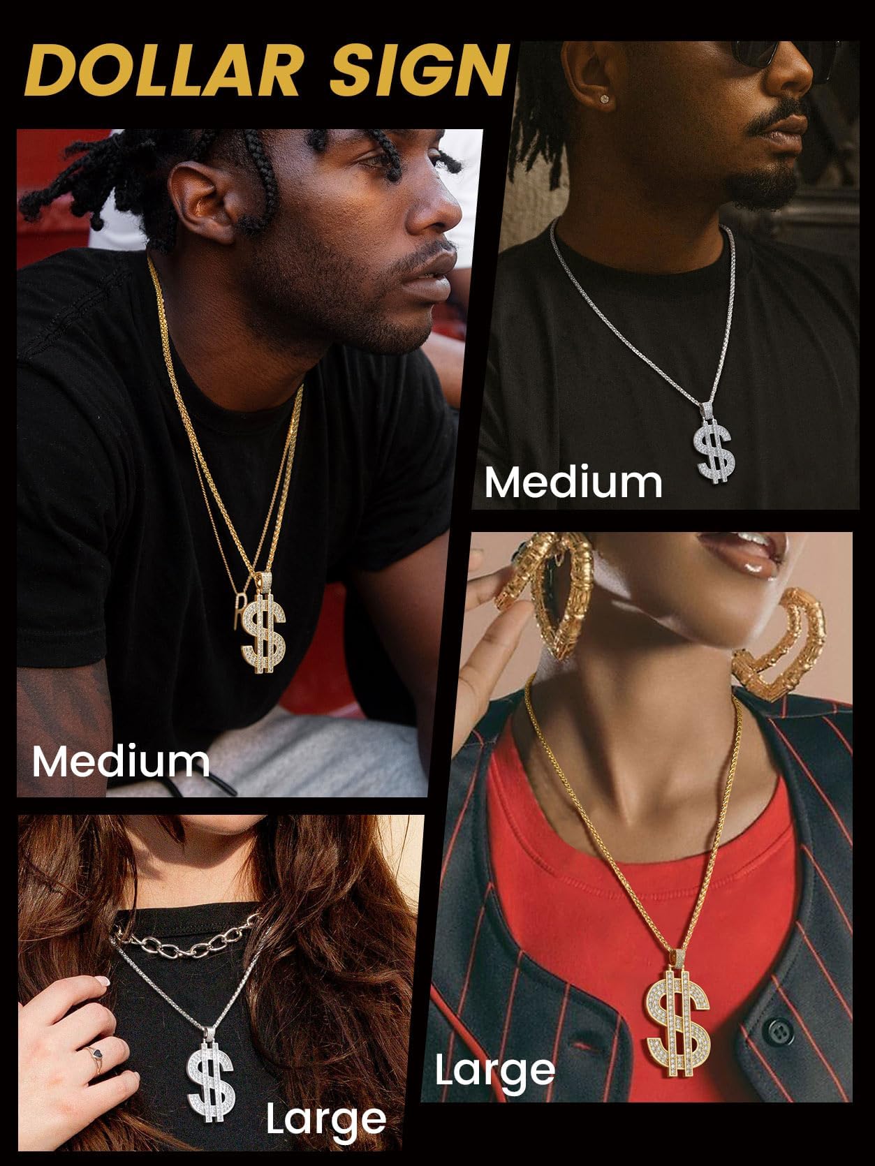 KeyStyle Dollar Sign Chain Pendant Necklace for Men Hip Pop Money Necklaces with Cubic Zirconia Womens Necklaces Fashion Jewelry Birthday Gifts for Men