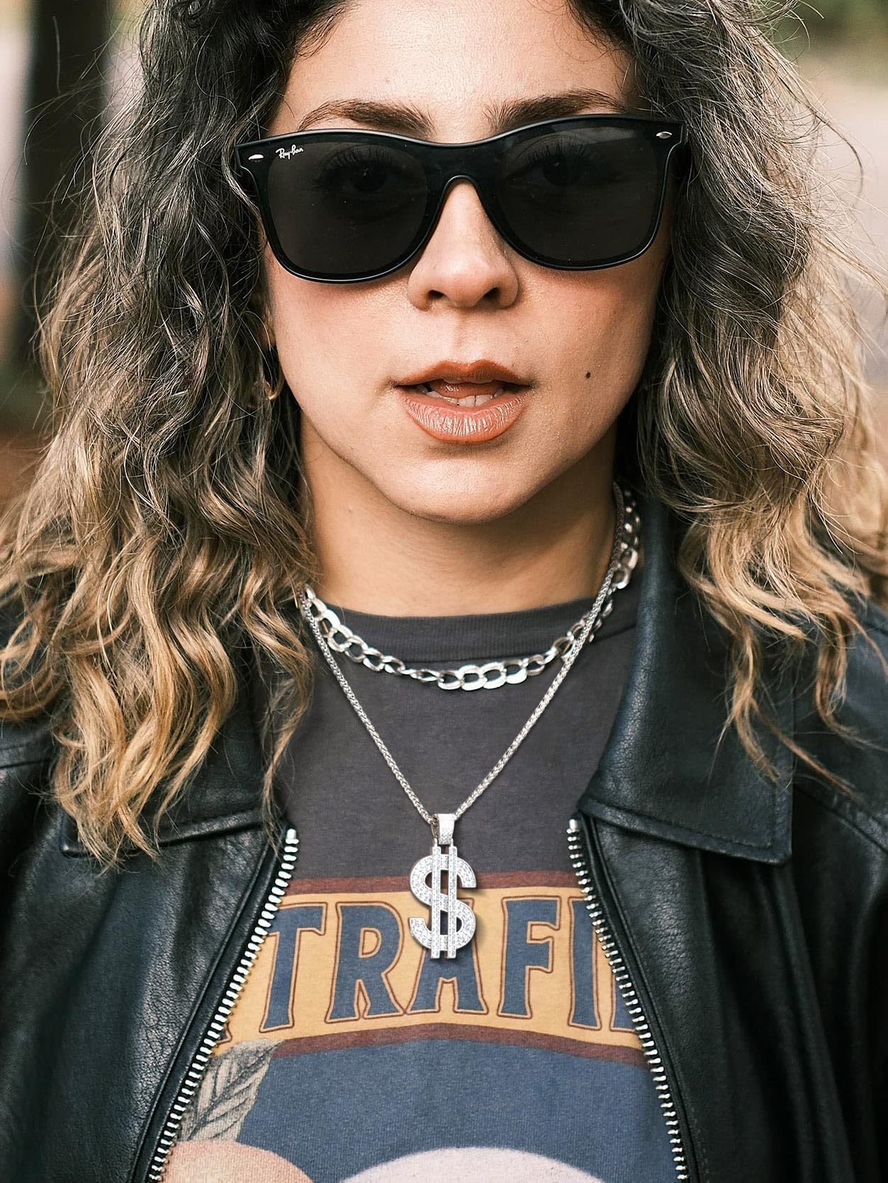 KeyStyle Dollar Sign Chain Pendant Necklace for Men Hip Pop Money Necklaces with Cubic Zirconia Womens Necklaces Fashion Jewelry Birthday Gifts for Men