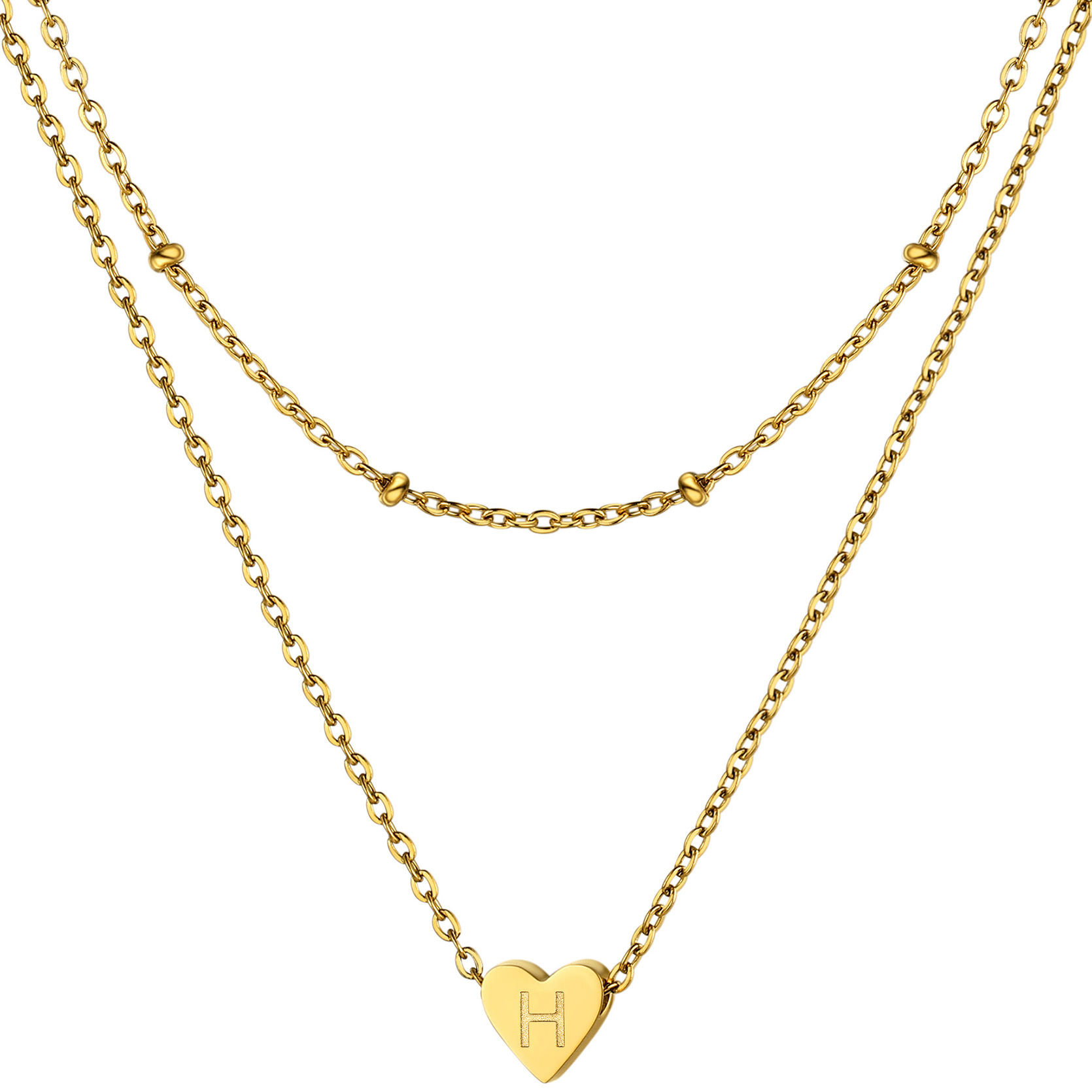 KeyStyle Layered Initial Pendant Necklace for Women Layered Paperclip Choker Chain Necklaces Set Alphabet Letter Necklaces with Cubic Zriconia Birthday Valentines Jewelry Gifts for Girlfriends Wife