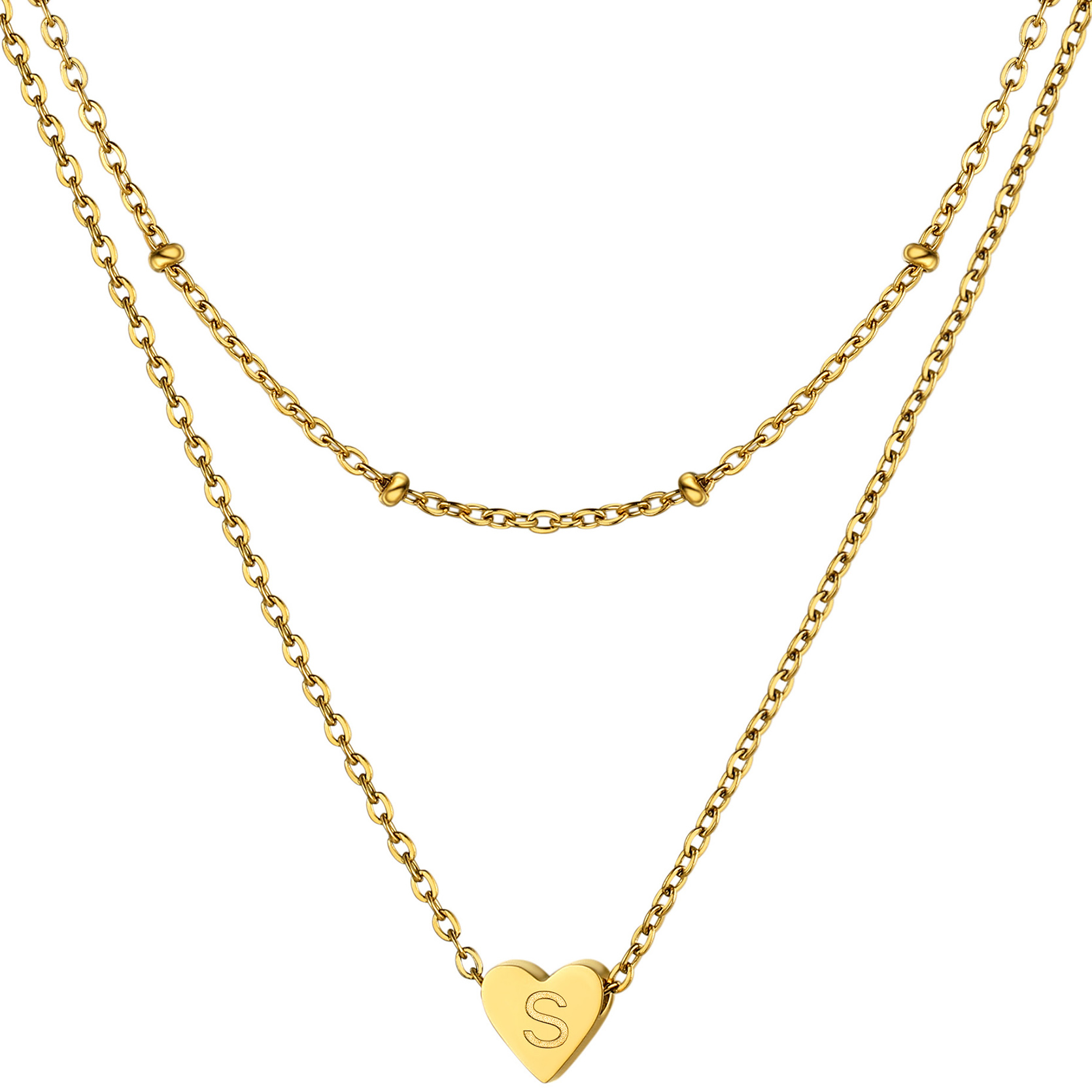 KeyStyle Layered Initial Pendant Necklace for Women Layered Paperclip Choker Chain Necklaces Set Alphabet Letter Necklaces with Cubic Zriconia Birthday Valentines Jewelry Gifts for Girlfriends Wife