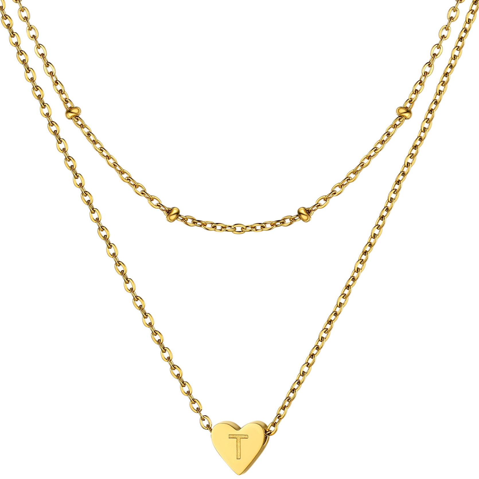 KeyStyle Layered Initial Pendant Necklace for Women Layered Paperclip Choker Chain Necklaces Set Alphabet Letter Necklaces with Cubic Zriconia Birthday Valentines Jewelry Gifts for Girlfriends Wife