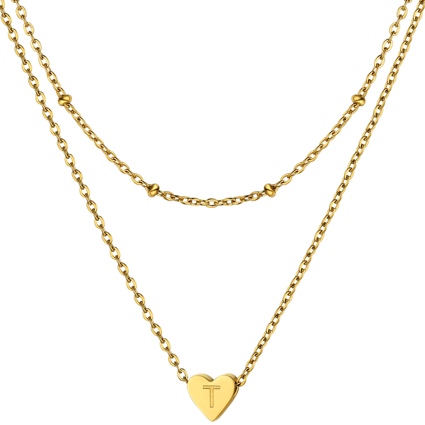 KeyStyle Layered Initial Pendant Necklace for Women Layered Paperclip Choker Chain Necklaces Set Alphabet Letter Necklaces with Cubic Zriconia Birthday Valentines Jewelry Gifts for Girlfriends Wife