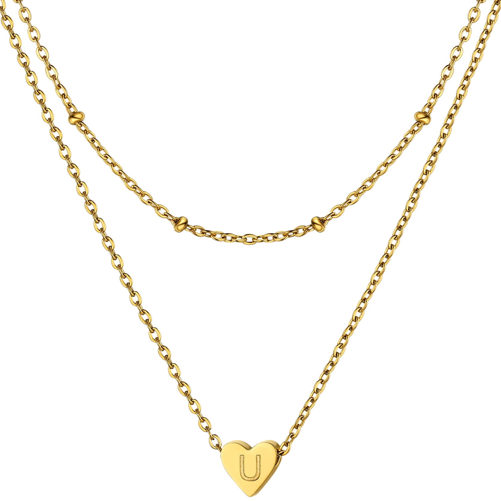 KeyStyle Layered Initial Pendant Necklace for Women Layered Paperclip Choker Chain Necklaces Set Alphabet Letter Necklaces with Cubic Zriconia Birthday Valentines Jewelry Gifts for Girlfriends Wife