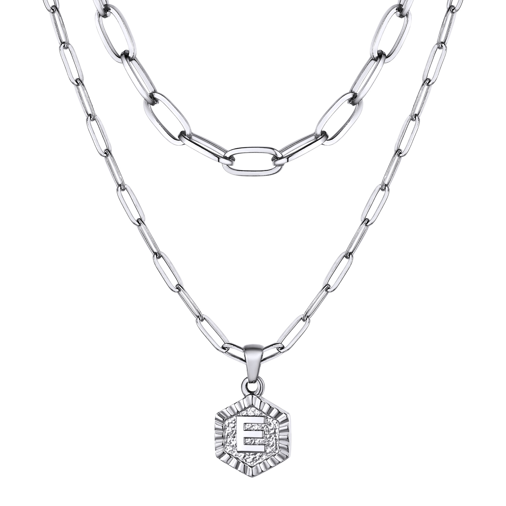 KeyStyle Layered Initial Pendant Necklace for Women Layered Paperclip Choker Chain Necklaces Set Alphabet Letter Necklaces with Cubic Zriconia Birthday Valentines Jewelry Gifts for Girlfriends Wife