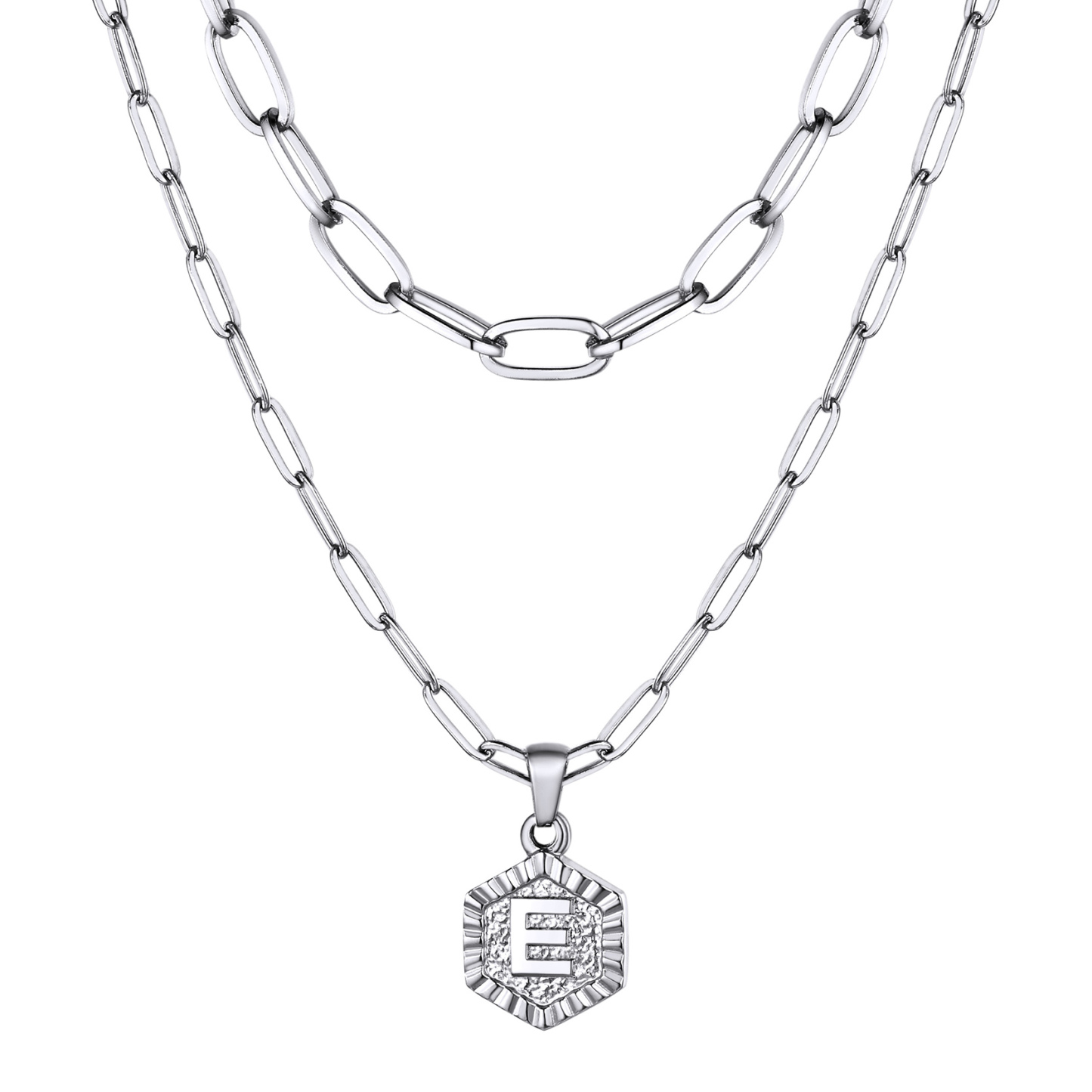 KeyStyle Layered Initial Pendant Necklace for Women Layered Paperclip Choker Chain Necklaces Set Alphabet Letter Necklaces with Cubic Zriconia Birthday Valentines Jewelry Gifts for Girlfriends Wife