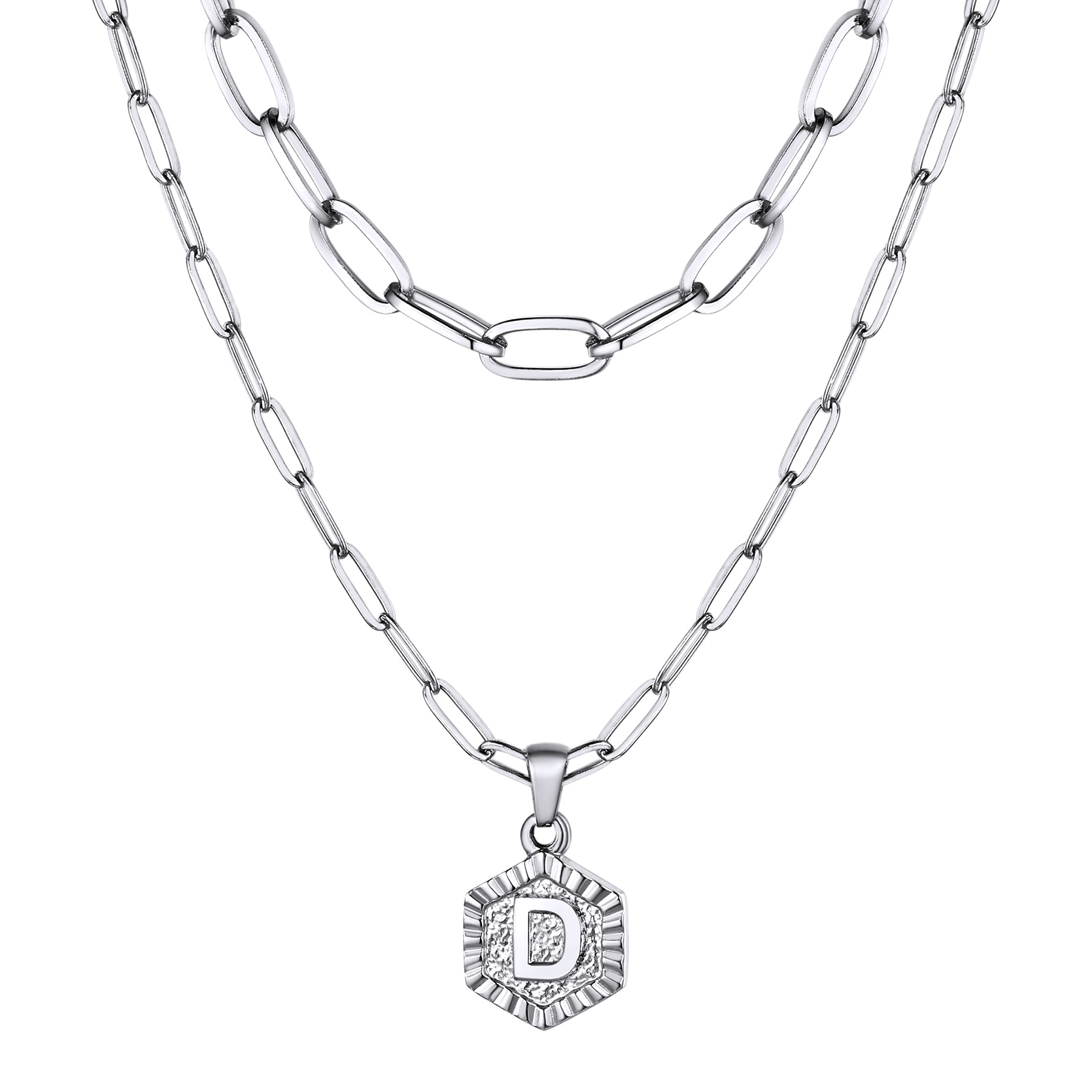 KeyStyle Layered Initial Pendant Necklace for Women Layered Paperclip Choker Chain Necklaces Set Alphabet Letter Necklaces with Cubic Zriconia Birthday Valentines Jewelry Gifts for Girlfriends Wife