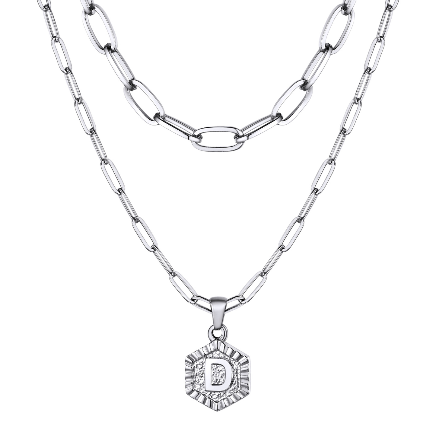 KeyStyle Layered Initial Pendant Necklace for Women Layered Paperclip Choker Chain Necklaces Set Alphabet Letter Necklaces with Cubic Zriconia Birthday Valentines Jewelry Gifts for Girlfriends Wife