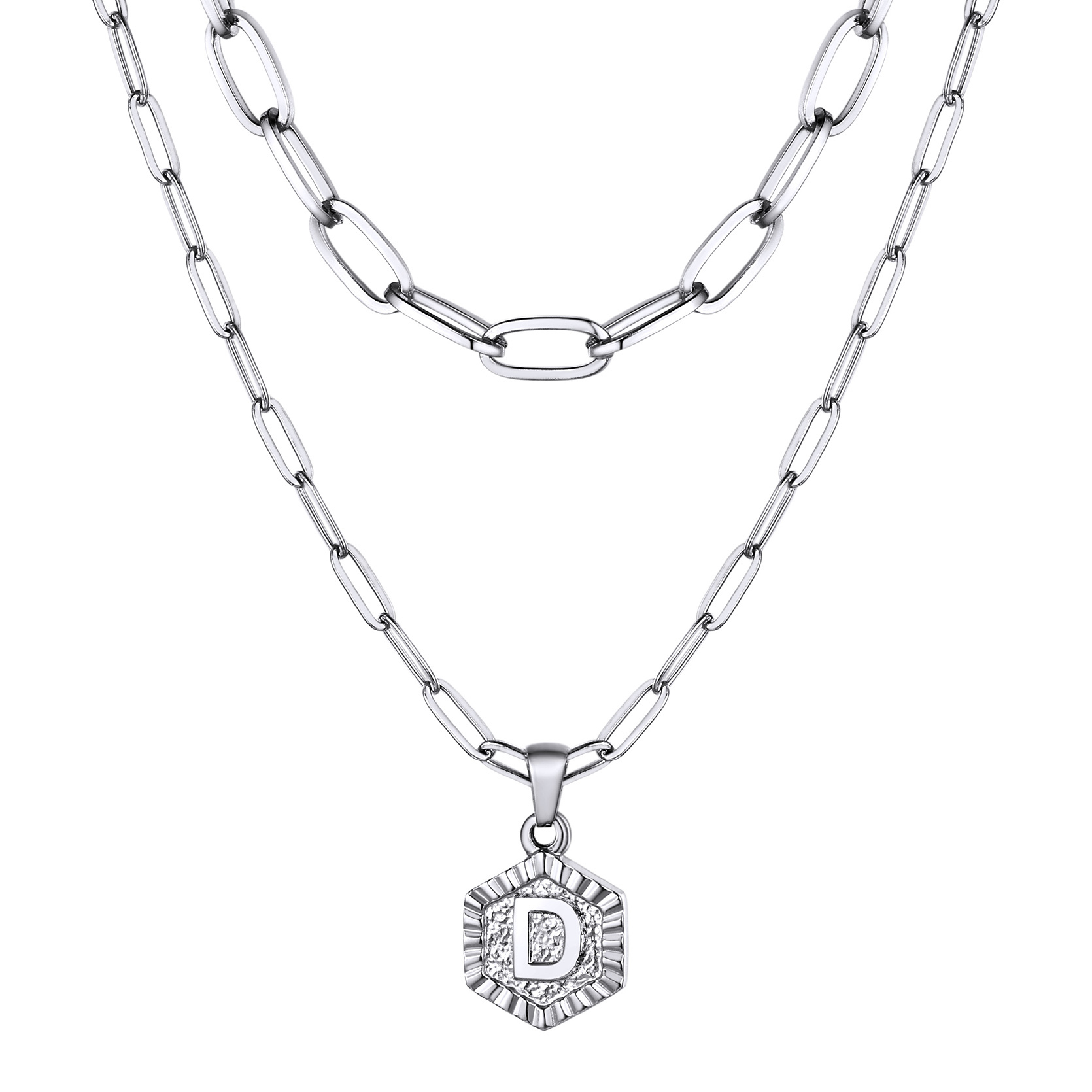 KeyStyle Layered Initial Pendant Necklace for Women Layered Paperclip Choker Chain Necklaces Set Alphabet Letter Necklaces with Cubic Zriconia Birthday Valentines Jewelry Gifts for Girlfriends Wife