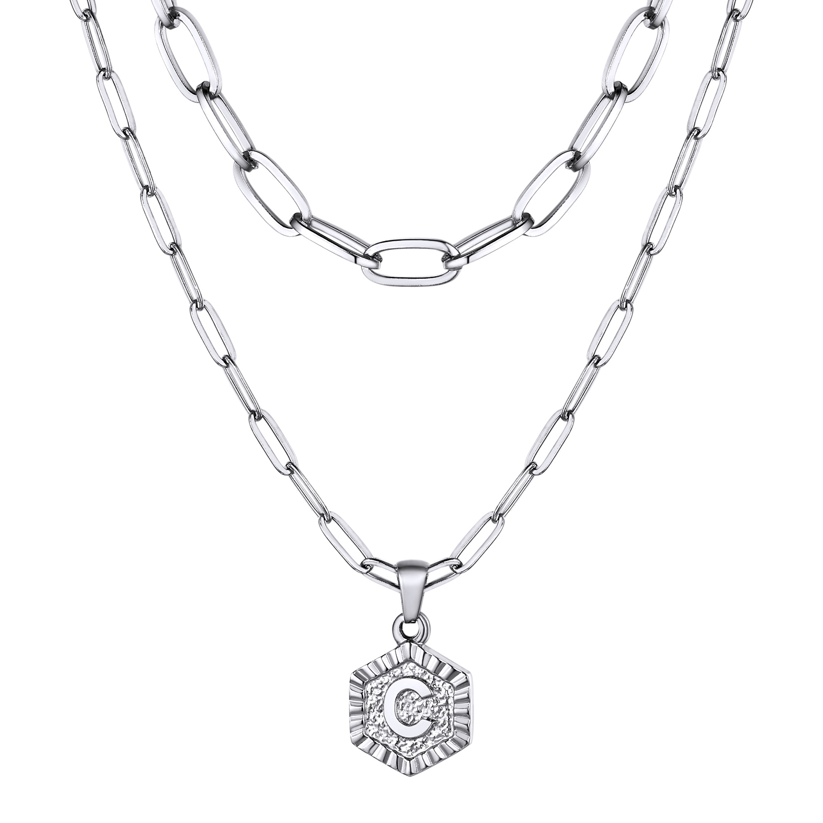 KeyStyle Layered Initial Pendant Necklace for Women Layered Paperclip Choker Chain Necklaces Set Alphabet Letter Necklaces with Cubic Zriconia Birthday Valentines Jewelry Gifts for Girlfriends Wife