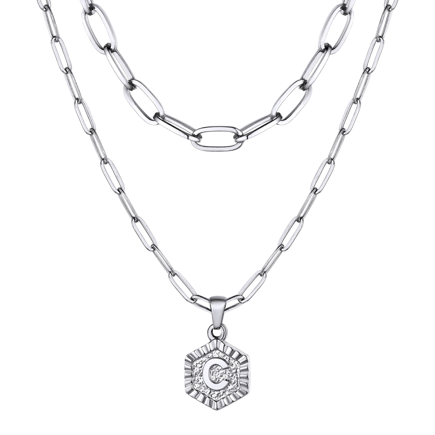 KeyStyle Layered Initial Pendant Necklace for Women Layered Paperclip Choker Chain Necklaces Set Alphabet Letter Necklaces with Cubic Zriconia Birthday Valentines Jewelry Gifts for Girlfriends Wife