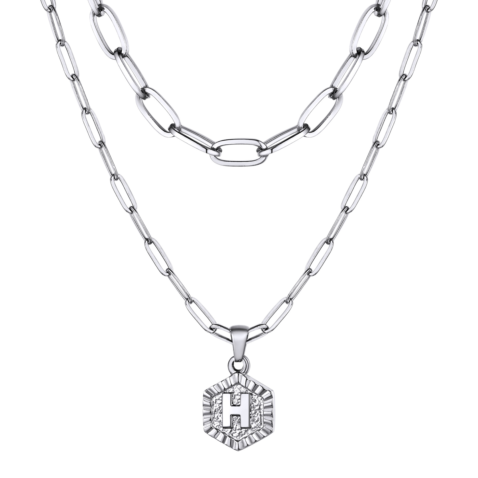 KeyStyle Layered Initial Pendant Necklace for Women Layered Paperclip Choker Chain Necklaces Set Alphabet Letter Necklaces with Cubic Zriconia Birthday Valentines Jewelry Gifts for Girlfriends Wife