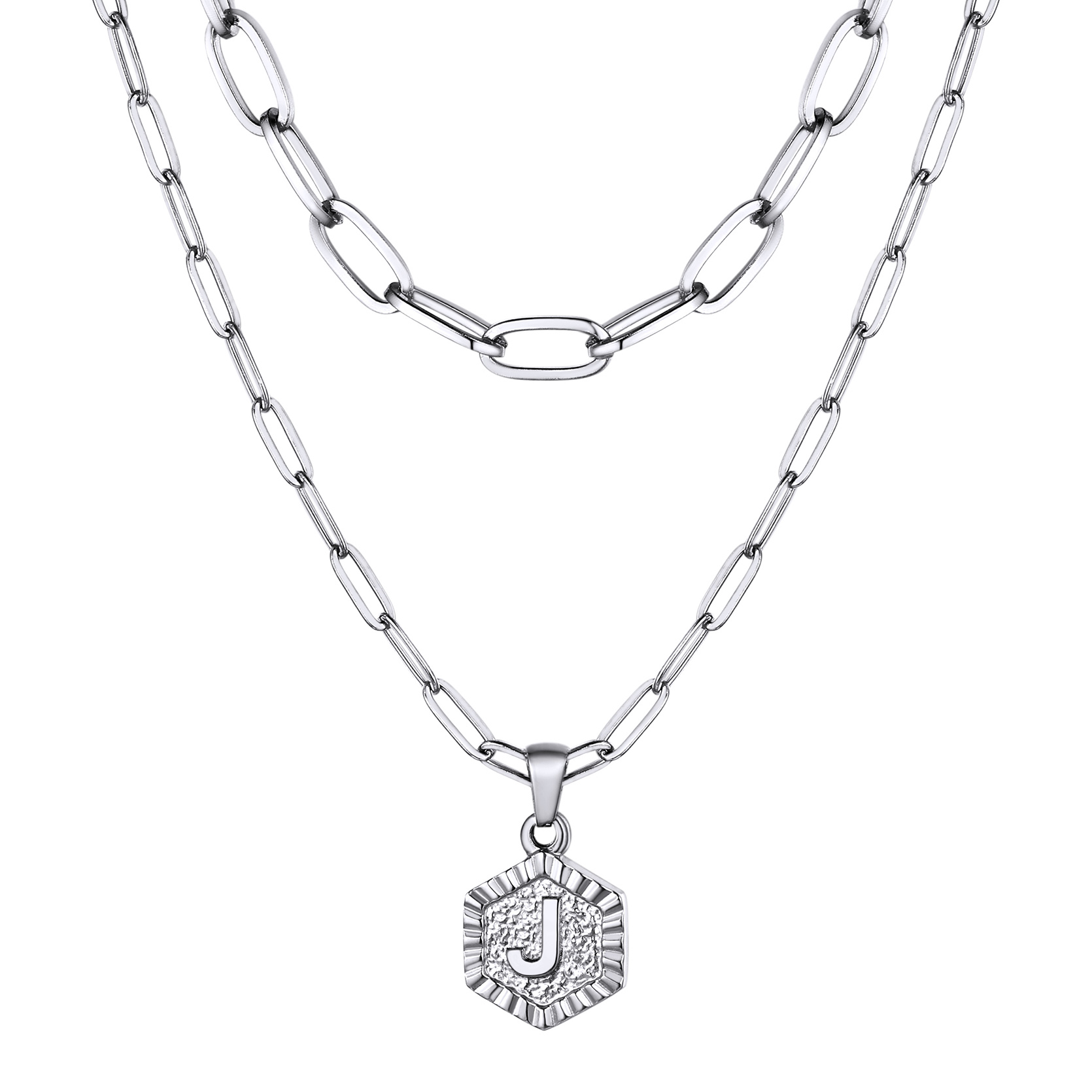 KeyStyle Layered Initial Pendant Necklace for Women Layered Paperclip Choker Chain Necklaces Set Alphabet Letter Necklaces with Cubic Zriconia Birthday Valentines Jewelry Gifts for Girlfriends Wife