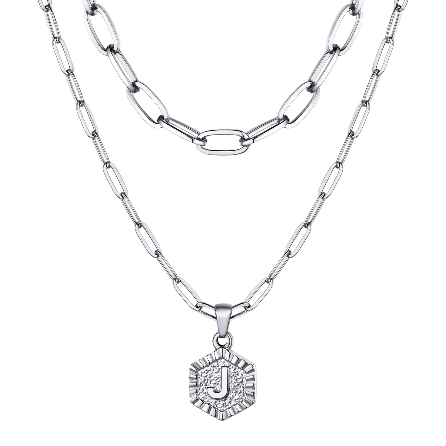 KeyStyle Layered Initial Pendant Necklace for Women Layered Paperclip Choker Chain Necklaces Set Alphabet Letter Necklaces with Cubic Zriconia Birthday Valentines Jewelry Gifts for Girlfriends Wife